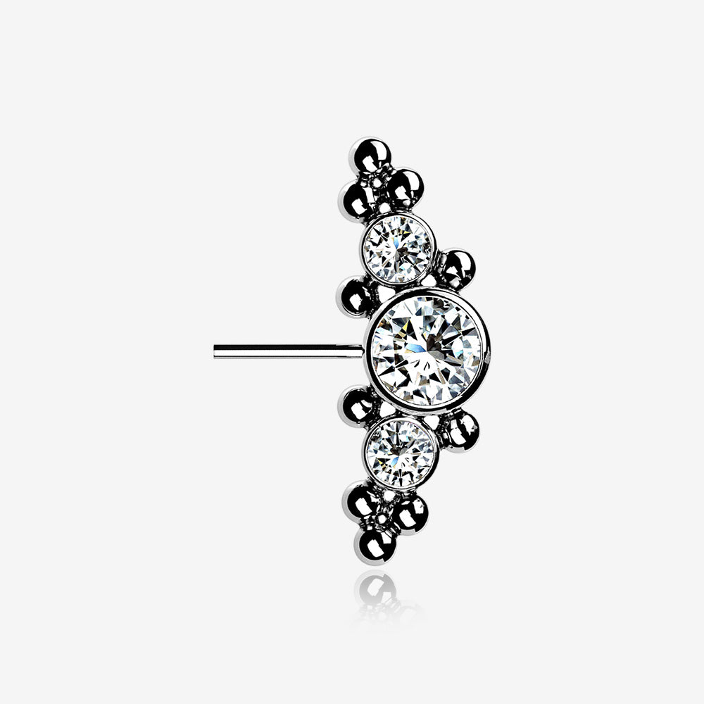 Implant Grade Titanium OneFit‚Ñ¢ Threadless Sparkle Arc Bali Beads Front Facing Part-Clear Gem