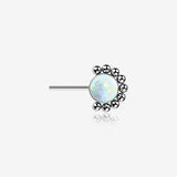 Implant Grade Titanium OneFit Threadless Bali Beaded Floral Fire Opal Front Facing Part-White Opal