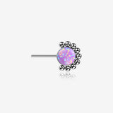 Implant Grade Titanium OneFit Threadless Bali Beaded Floral Fire Opal Front Facing Part-Purple Opal