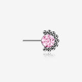 Implant Grade Titanium OneFit Threadless Bali Beaded Floral Sparkle Front Facing Part-Pink