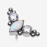 Implant Grade Titanium OneFit Threadless Marquise Opal Sparkle Bali Beads Arc Top Part-White Opal/Clear Gem
