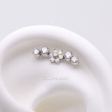 Detail View 1 of Implant Grade Titanium OneFit‚Ñ¢ Threadless Radiant Fire Opal Flower Journey Curve Top Part-White Opal/Clear Gem