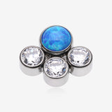 Implant Grade Titanium OneFit Threadless Fire Opal Floral Multi-Gem Sparkle Top Part-Clear Gem/Blue Opal