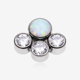 Implant Grade Titanium OneFit Threadless Fire Opal Floral Multi-Gem Sparkle Top Part-Clear Gem/White Opal