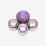 Implant Grade Titanium OneFit Threadless Fire Opal Floral Multi-Gem Sparkle Top Part-Pink/Purple Opal