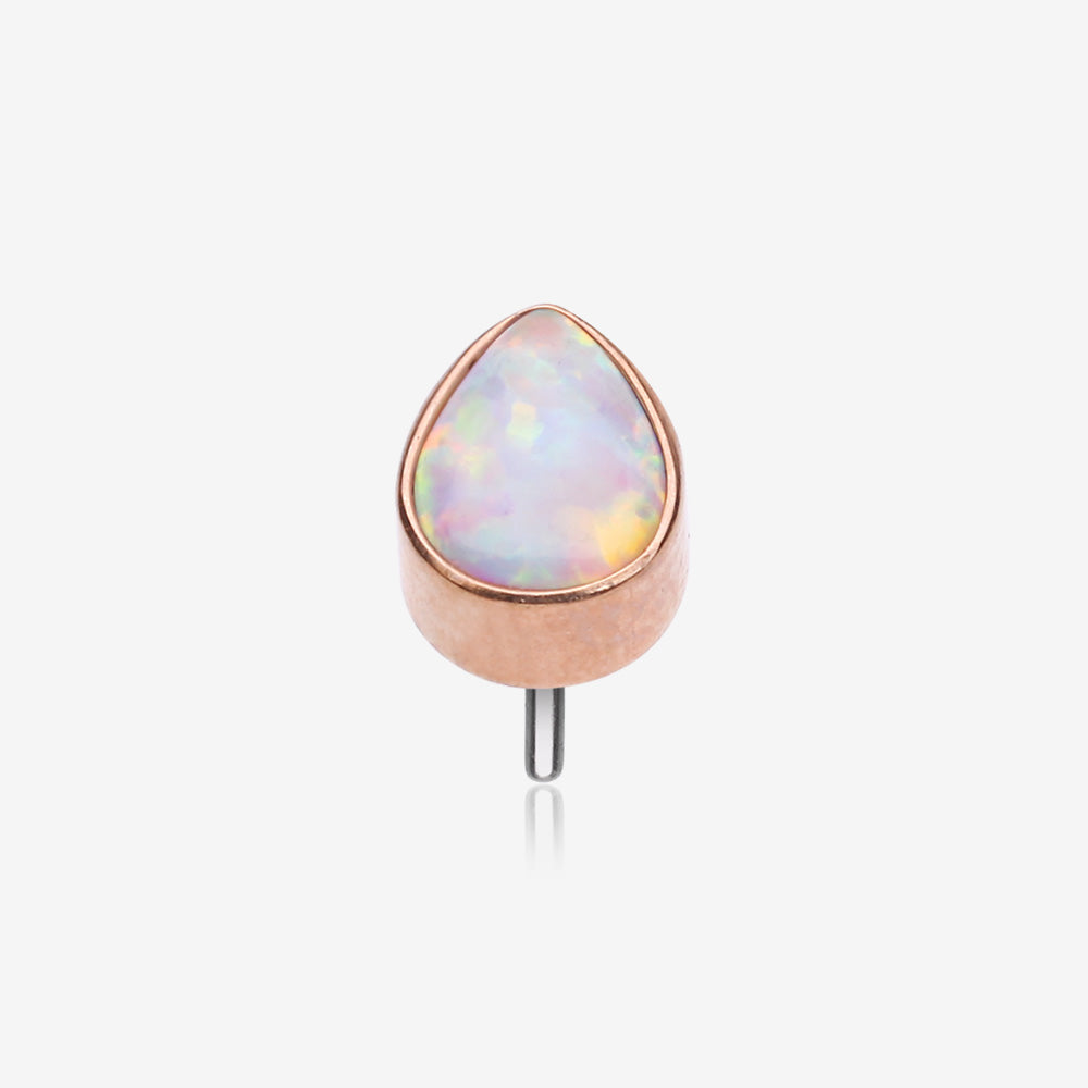 Implant Grade Titanium OneFit‚Ñ¢ Threadless Rose Gold Fire Opal Teardrop Top Part-White Opal