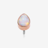 Implant Grade Titanium OneFit Threadless Rose Gold Fire Opal Teardrop Top Part-White Opal