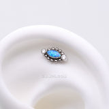 Detail View 1 of Implant Grade Titanium OneFit Threadless Bali Beads Arc Marquise Fire Opal Sparkle Top Part-Clear Gem/Blue Opal
