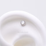 Detail View 1 of Implant Grade Titanium OneFit‚Ñ¢ Threadless Bezel Round Gem Sparkle Top Part-Clear Gem