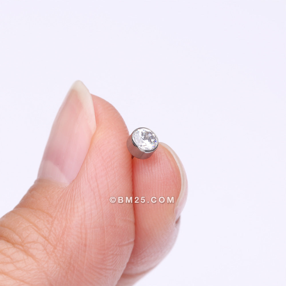 Detail View 2 of Implant Grade Titanium OneFit‚Ñ¢ Threadless Bezel Round Gem Sparkle Top Part-Clear Gem
