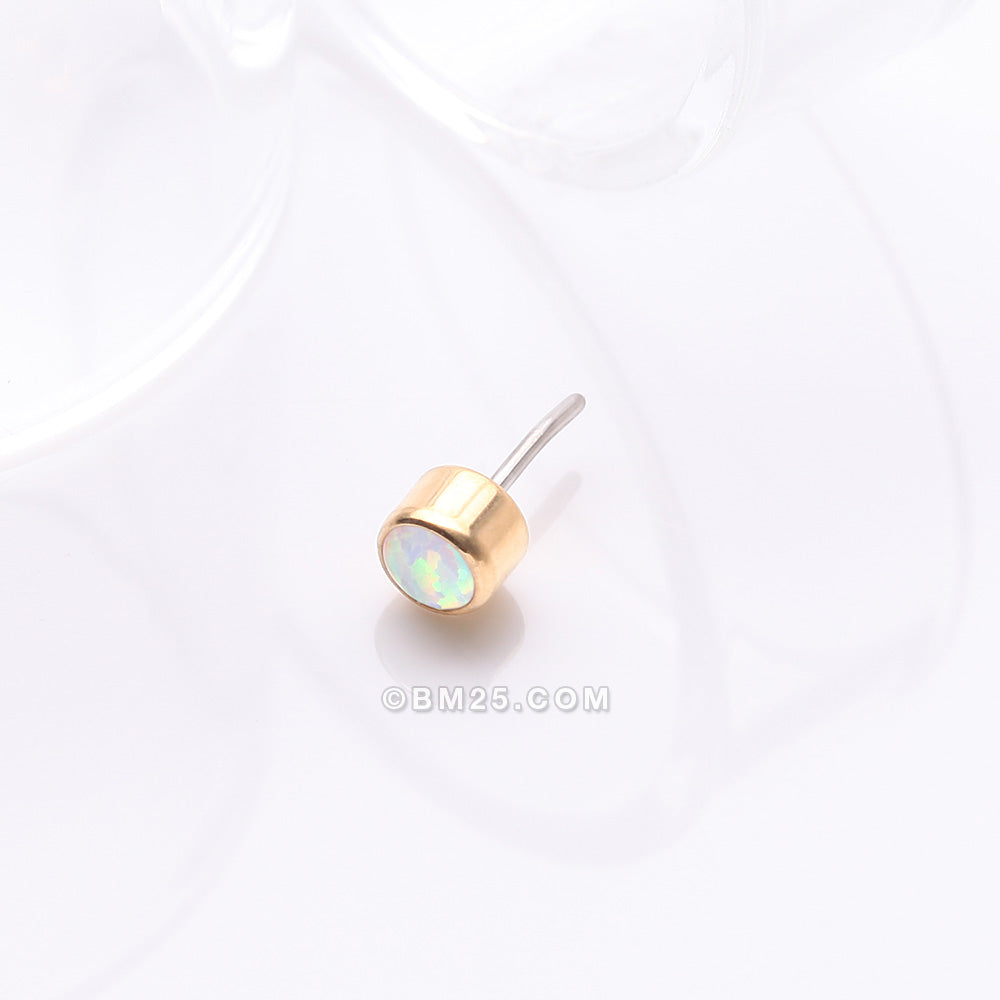 Detail View 1 of Implant Grade Titanium OneFit‚Ñ¢ Threadless Bezel Round Fire Opal Sparkle Top Part-White Opal