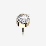 Implant Grade Titanium Golden OneFit Threadless Bezel Round Gem Sparkle Top Part-Clear Gem