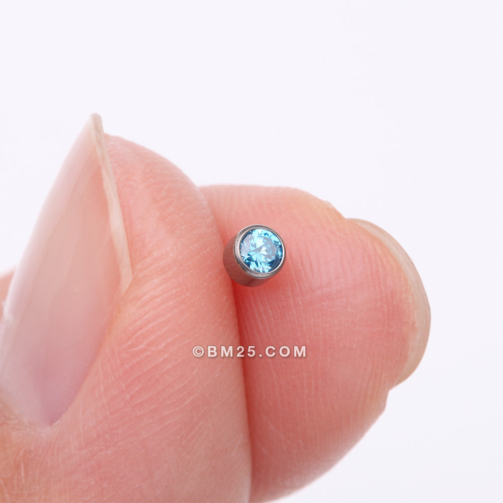 Detail View 2 of Implant Grade Titanium OneFit‚Ñ¢ Threadless Bezel Round Gem Sparkle Top Part-Aqua