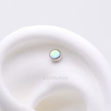 Detail View 1 of Implant Grade Titanium OneFit Threadless Bezel Round Fire Opal Sparkle Top Part-White Opal