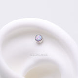 Detail View 1 of Implant Grade Titanium OneFit Threadless Bezel Round Fire Opal Sparkle Top Part-Purple Opal