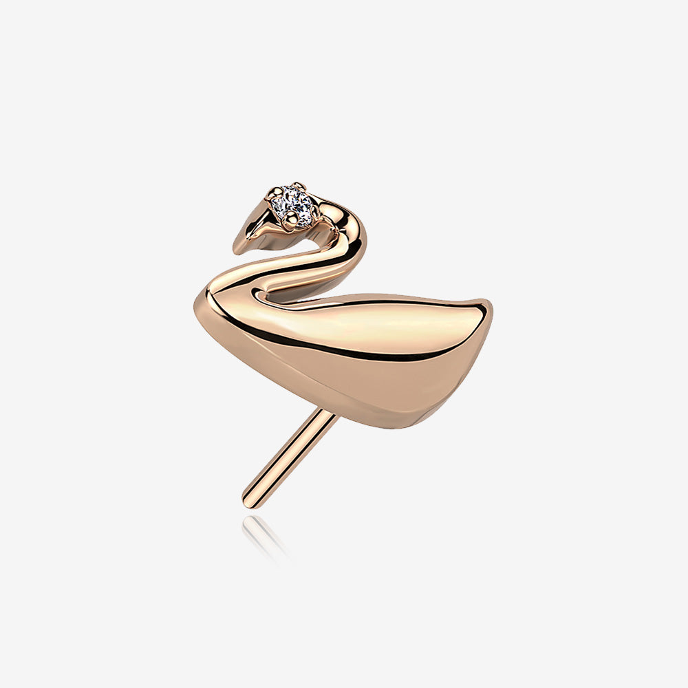 Implant Grade Titanium OneFit‚Ñ¢ Threadless Rose Gold Swan Elegance Sparkle Top Part-Clear Gem