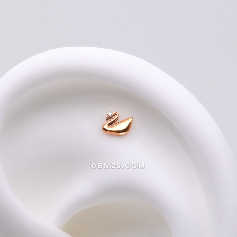 Detail View 1 of Implant Grade Titanium OneFit‚Ñ¢ Threadless Rose Gold Swan Elegance Sparkle Top Part-Clear Gem