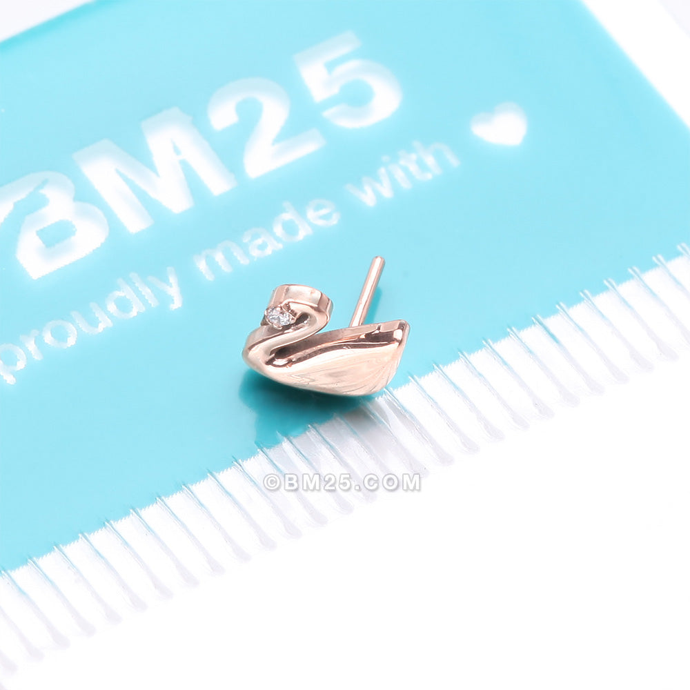 Detail View 4 of Implant Grade Titanium OneFit‚Ñ¢ Threadless Rose Gold Swan Elegance Sparkle Top Part-Clear Gem