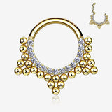 Golden Royal Bali Beads Trine Sparkle Seamless Clicker Hoop Ring-Clear Gem