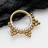 Detail View 1 of Golden Royal Bali Beads Trine Sparkle Seamless Clicker Hoop Ring-Clear Gem