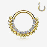 Golden Royal Bali Beads Arc Sparkle Seamless Clicker Hoop Ring-Clear Gem