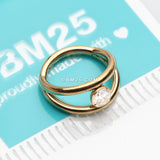 Detail View 2 of Golden Double Hoop Sparkle Seamless Clicker Hoop Ring-Clear Gem
