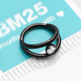 Detail View 2 of Blackline Double Hoop Sparkle Seamless Clicker Hoop Ring-Clear Gem