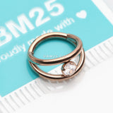 Detail View 2 of Rose Gold Double Hoop Sparkle Seamless Clicker Hoop Ring-Clear Gem