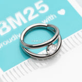 Detail View 2 of Double Hoop Sparkle Seamless Clicker Hoop Ring-Clear Gem