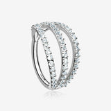 Brilliant Sparkle Gem Lined Triple Hoop Steel Seamless Clicker Hoop Ring