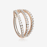Rose Gold Brilliant Sparkle Gem Lined Triple Hoop Steel Seamless Clicker Hoop Ring