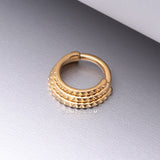 Detail View 1 of Golden Triple Stacked Pyramid Studded Geometric Seamless Clicker Hoop Ring