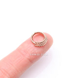Detail View 2 of Rose Gold Triple Stacked Pyramid Studded Geometric Seamless Clicker Hoop Ring