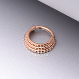 Detail View 1 of Rose Gold Triple Stacked Pyramid Studded Geometric Seamless Clicker Hoop Ring