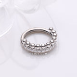 Detail View 1 of Beaded Layer Sparkle Elegance Clicker Hoop Ring-Clear Gem