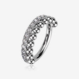 Beaded Layer Sparkle Elegance Clicker Hoop Ring-Clear Gem