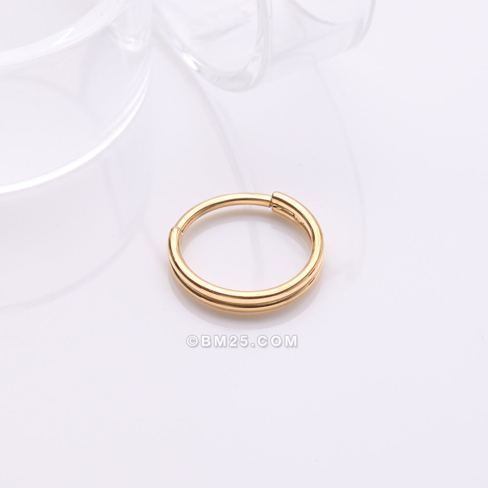 Detail View 1 of Golden Skinny Double Layered Clicker Hoop Ring