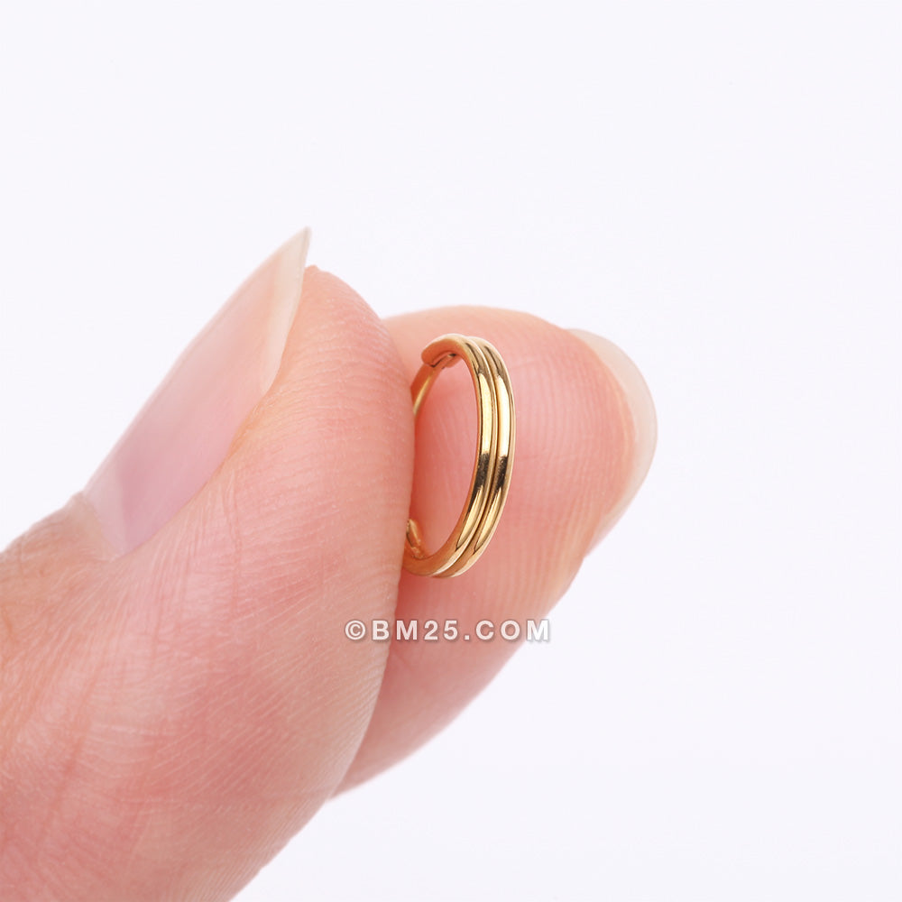Detail View 2 of Golden Skinny Double Layered Clicker Hoop Ring
