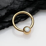 Detail View 1 of Golden Fire Opal Sparkle CBR Style Seamless Clicker Hoop Ring-White Opal