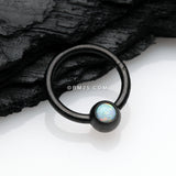 Detail View 1 of Blackline Fire Opal Sparkle CBR Style Seamless Clicker Hoop Ring-White Opal