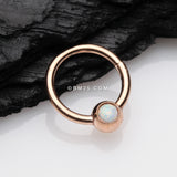 Detail View 1 of Rose Gold Fire Opal Sparkle CBR Style Seamless Clicker Hoop Ring-White Opal