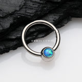 Detail View 1 of Fire Opal Sparkle CBR Style Seamless Clicker Hoop Ring-Blue Opal