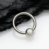 Detail View 1 of Fire Opal Sparkle CBR Style Seamless Clicker Hoop Ring-White Opal