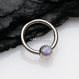 Detail View 1 of Fire Opal Sparkle CBR Style Seamless Clicker Hoop Ring-Purple Opal