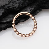 Detail View 1 of Rose Gold Twisted Metal Seamless Clicker Hoop Ring