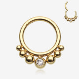 Golden Bali Beads Sparkle Gem Seamless Clicker Hoop Ring-Clear Gem
