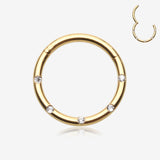Golden Multi-Gem Seamless Clicker Hoop Ring-Clear Gem