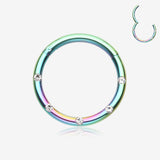 Rainbow Multi-Gem Seamless Clicker Hoop Ring-Clear Gem