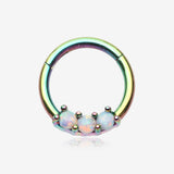 Colorline Glistening Fire Opal Sparkle Seamless Clicker Ring-Rainbow/White