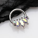 Detail View 1 of Marquise Floral Sparkle Gem Seamless Clicker Hoop Ring-Aurora Borealis